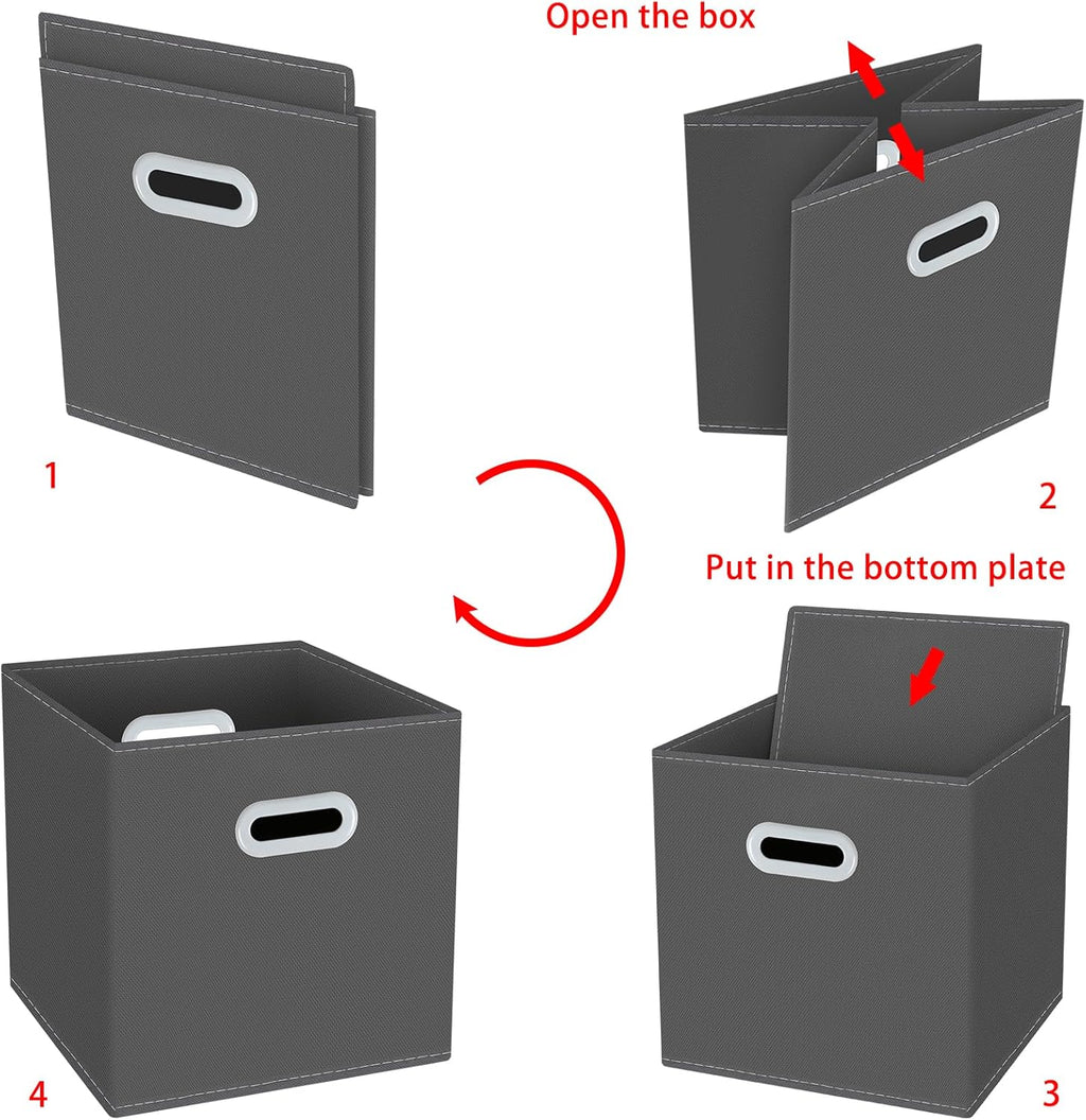 Yunkeeeper Fabric Cube Organizer - Foldable Storage Bins with Handle, 11x11x11, Set of 3 | Gray