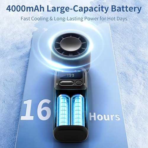 Lerat Portable Handheld Turbo Fan - 5-Speed High Power Mini Fan | 4000mAh Rechargeable Battery, 3-in-1 Foldable Design for Travel & Beach - Black