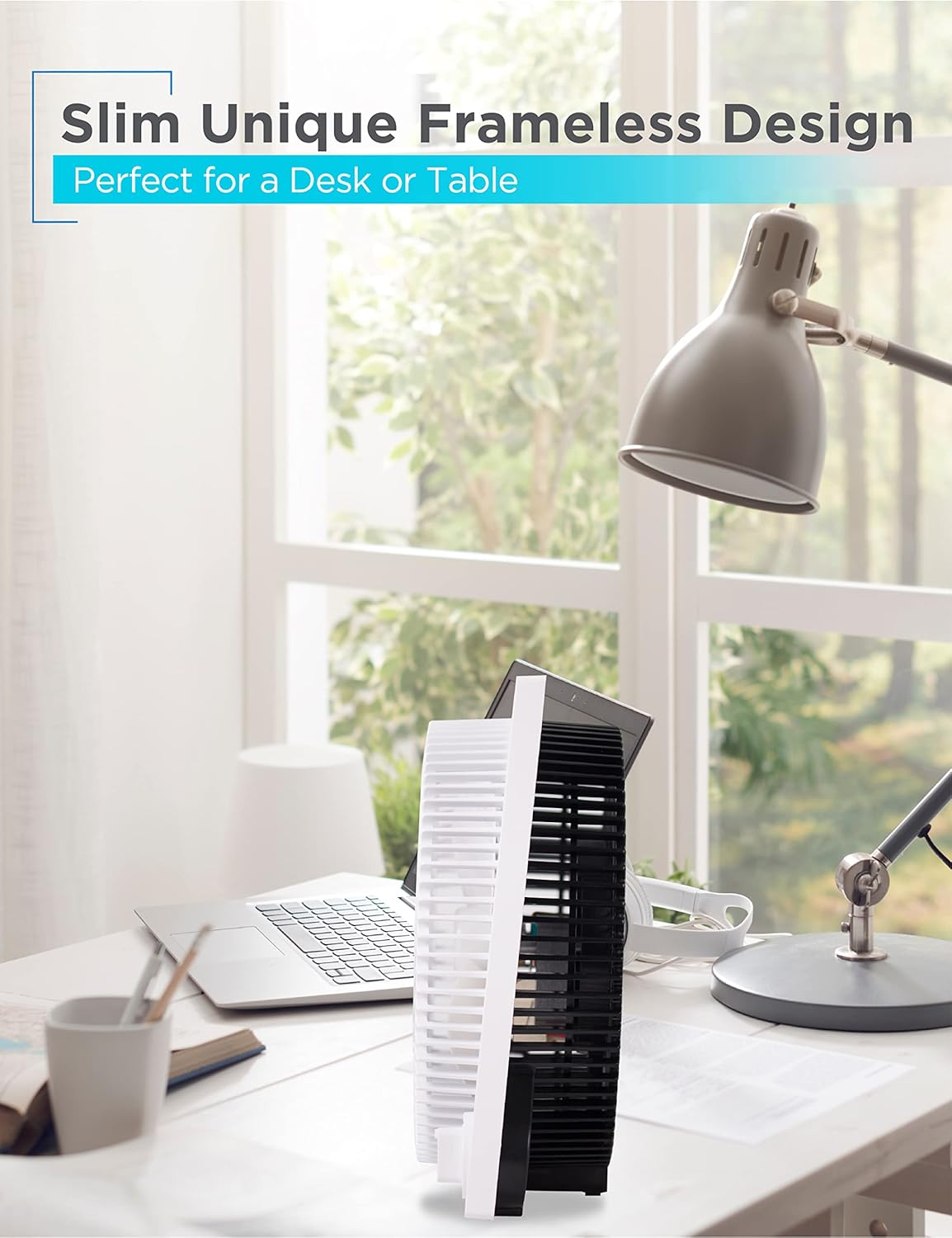 BLACK+DECKER 9-Inch Frameless Box Fan - Portable 3-Speed Desk Fan for Home Office & Garage, White