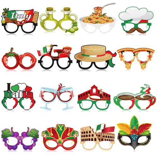 Pajean 32 Pcs Italian Party Decorations Italy Theme Eyeglasses Italian Paper Glasses Frame Photo Booth Props Italy Party Favors for Pizza Birthday Baby Shower Birthday Supplies