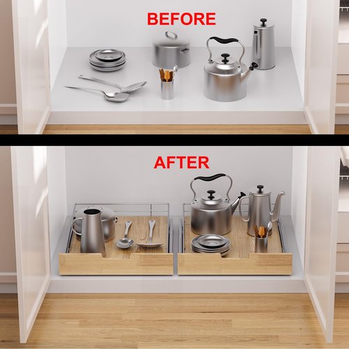 Sikarou Pull Out Cabinet Organizer,Heavy-Duty Slide Out Shelf, Wood And Wire Basket, Pull Out Drawer for for Kitchen Under Sink Space, Pantry, Bathroom (23 * 21 WM)