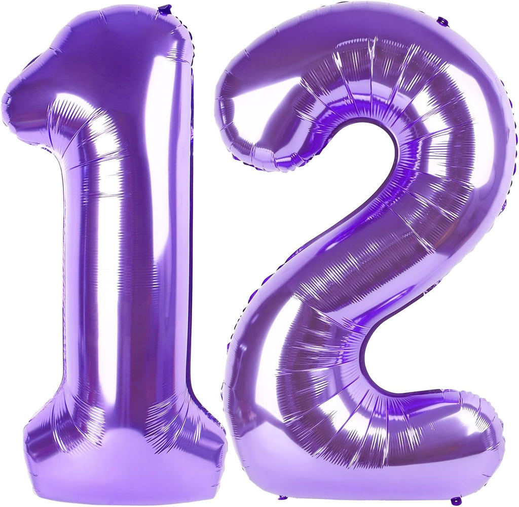 Skiennix 40-Inch Purple Number Balloons - Large Birthday Decorations for 12 & 21 Year Celebrations