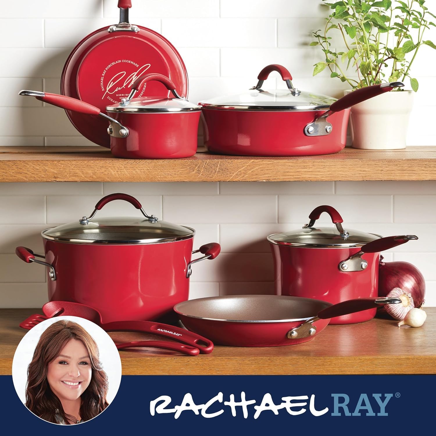 Rachael Ray Cucina Nonstick Cookware Set - 12 Piece in Cranberry Red for Effortless Cooking