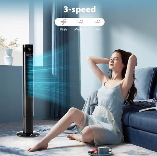 Antarctic Star Portable Tower Fan - 43'' Bladeless Oscillating Fan with Remote Control | Quiet 3-Speed Cooling