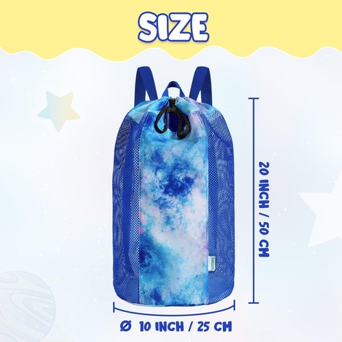 Tie dyed Large Mesh Beach Bag for Kids, Kids Drawstring Beach Backpack for Girls Boys, Tote Mesh Beach Toys Bag, Swim Pool Toys Balls Storage Bags Gym Bag, Beach Toy Shells Organizer