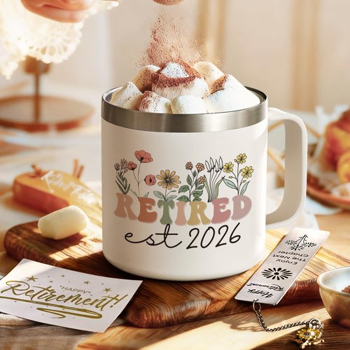 Lifecapido Retirement Gift for Woman, Retirement Gifts for Women 2026, 14oz Insulated Coffee Mug with Bookmark, Retired Birthday Christmas Gifts for Women Mom Grandma Teacher Nurse Coworkers