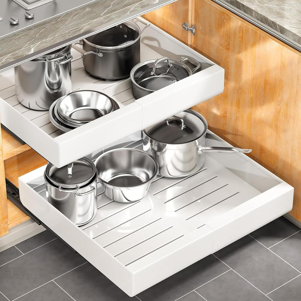 Skiennix Pull-Out Cabinet Organizer - Expandable Heavy-Duty Slide-Out Drawers (12"-20") for Kitchen & Bathroom Storage
