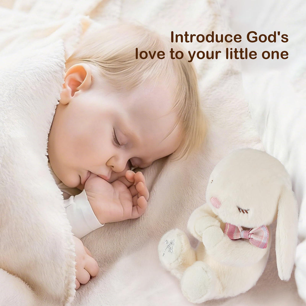 MyMateZoe Baptism Gifts for Girl, Great Christening, Dedication and Baptism Gift Set for Girl and Newborn Baby, Includes 7" Praying Bunny Plush Toy and Let Us Pray Baby Book in Keepsake Gift Box