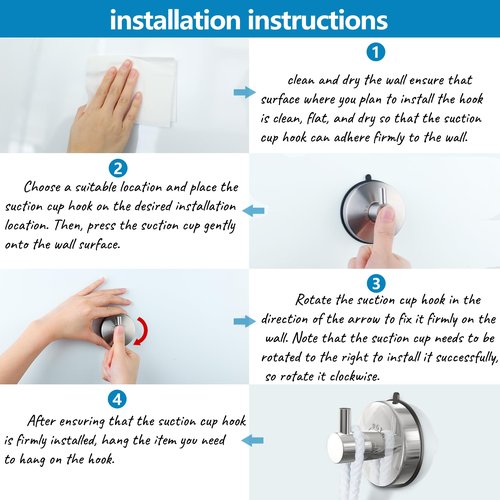 DGYB Suction Cup Hooks - 15LB Shower Hooks for Inside Shower, Stainless Steel No Drill Wall Hook Set of 2 Chrome Towel Hook for Bathrooms, Loofah, Robe