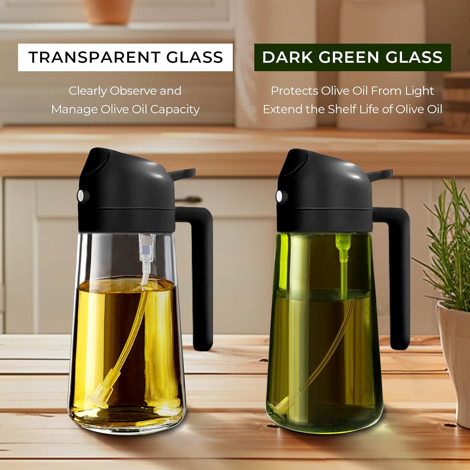 YARRAMATE Glass Olive Oil Sprayer Set - 4Pcs 16oz with Stickers & Non-Slip Mats | Perfect Kitchen Gift