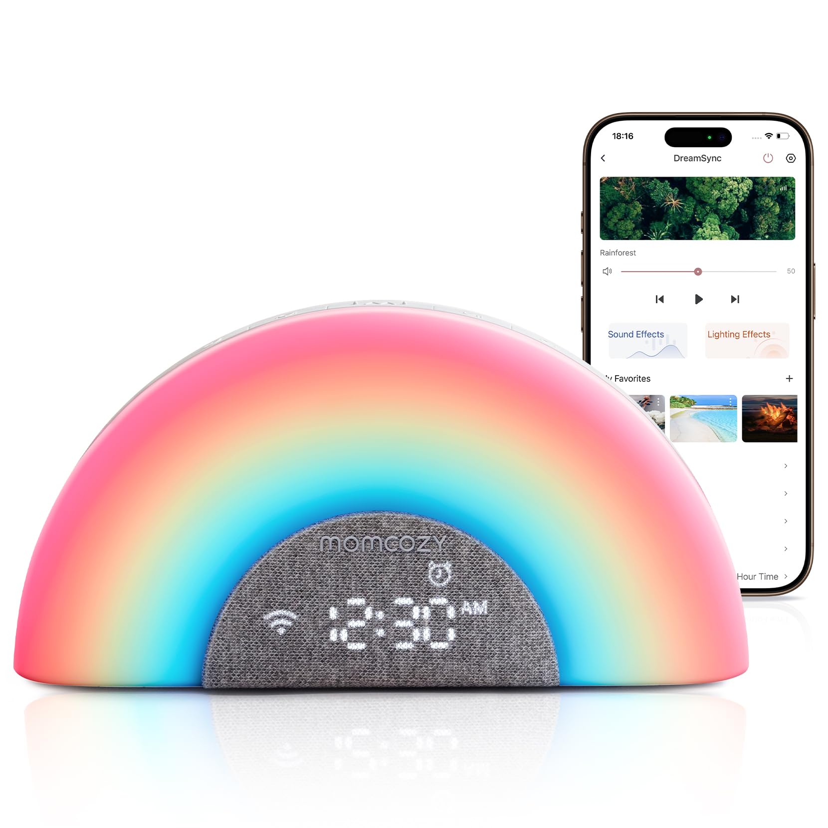 Momcozy Baby Sound Machine & Night Light–White Noise Machine with App Control, Sunrise Alarm, 34 Soothing Sounds–Sleep Trainer for Newborns & Toddlers, Travel Nursery Essential