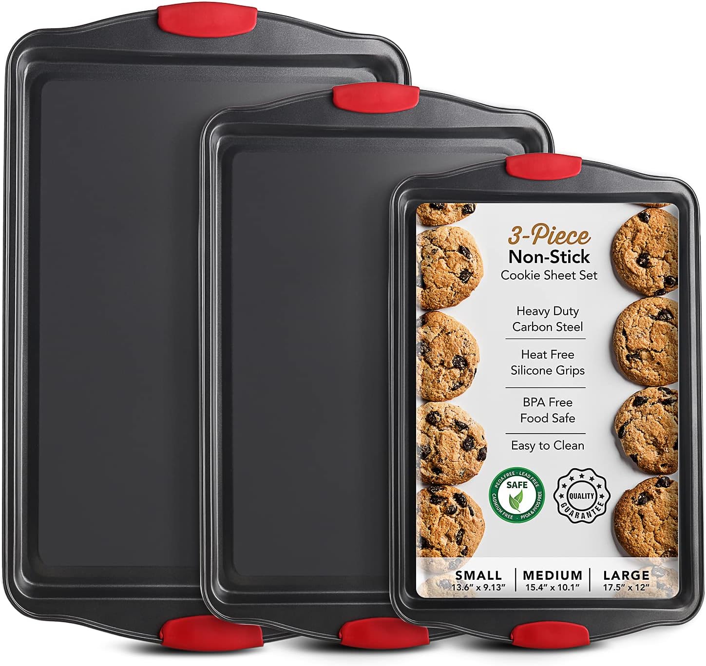 Skiennix 3-Piece Baking Sheet Set - Durable Nonstick Cookie Sheets with Silicone Handles | Black