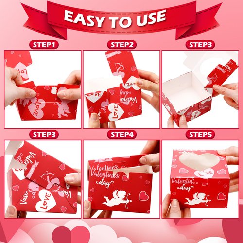 Dispowreath 24 Pcs Valentine's Day Treat Boxes Conversation Heart Cardboard Box with PVC Window Valentines Sweet Bakery Box Pink Red Paper Gift Container for Cookie Goodie Candy Wedding Party Favors