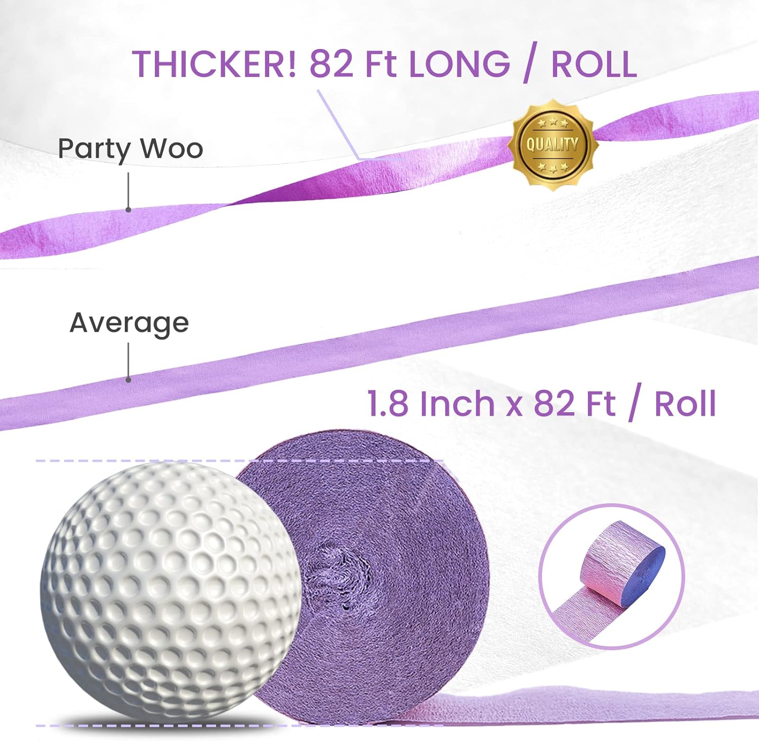 PartyWoo Crepe Paper Streamers - Light Purple 4 Rolls, 328ft for Parties, Weddings, Birthdays & Showers