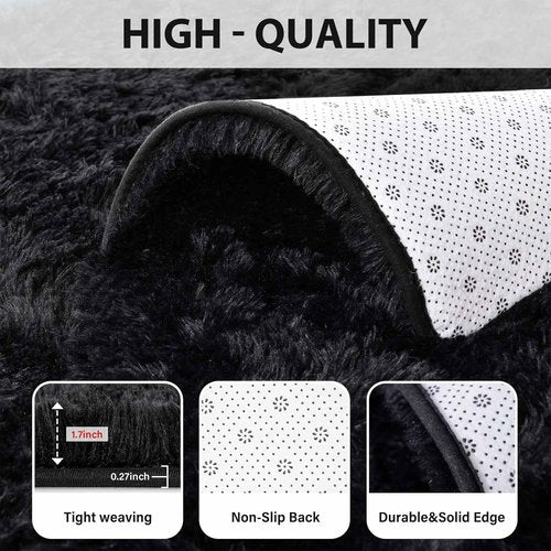FinRèc Soft Black Area Rug - Modern Fluffy Shaggy Design | Non-Slip 4x6 Feet for Bedroom & Living Room Decor