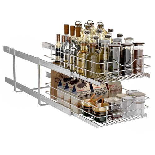 LOVKIT 2 Tier Pull Out Cabinet Organizer,(11½"W x 22" D) Soft Close Slide Out Drawer For Kitchen Base Cabinet, Individual Pull Out Shelf, Roll Out Pantry Organization, 22 Inch Deep
