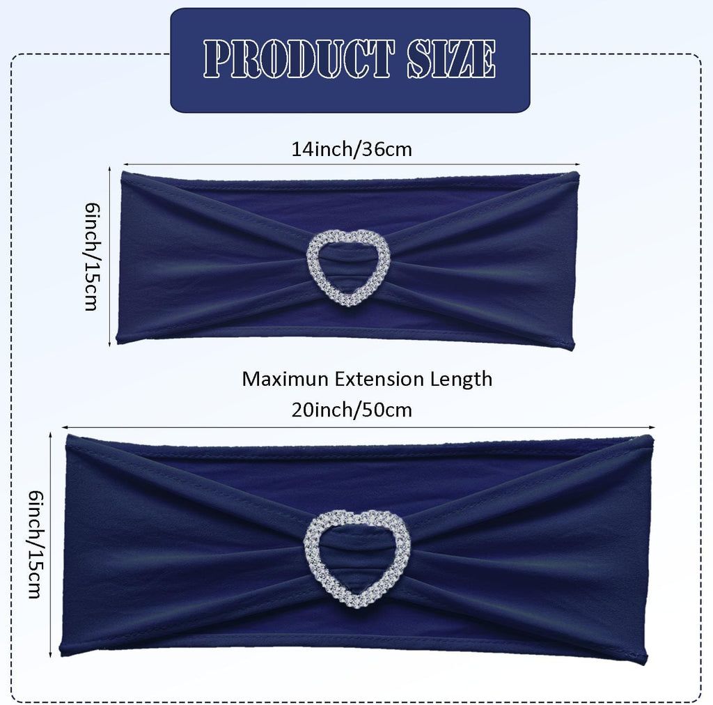 Skiennix Navy Blue Chair Sashes - 30 Pack Universal Elastic Bows with Heart Buckle for Weddings & Events