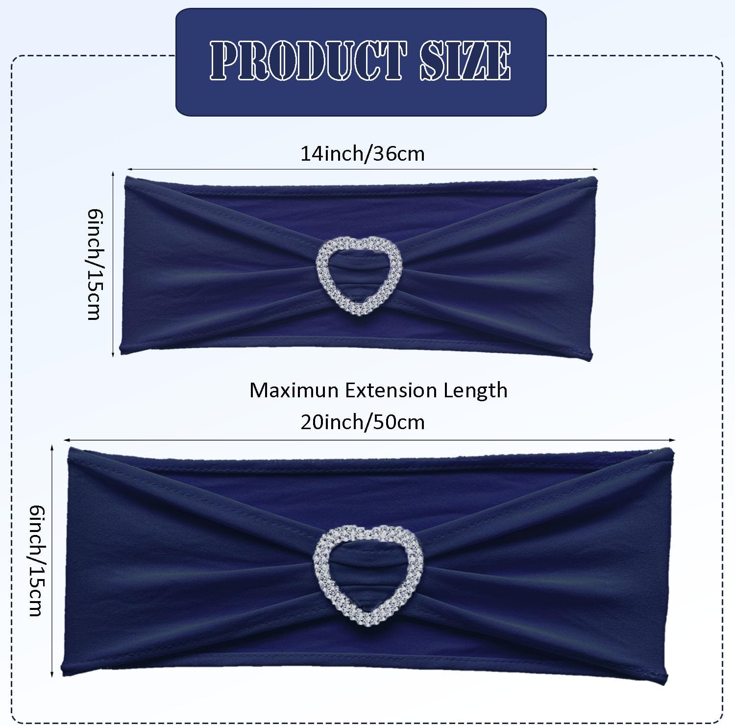 Skiennix Navy Blue Chair Sashes - 30 Pack Universal Elastic Bows with Heart Buckle for Weddings & Events