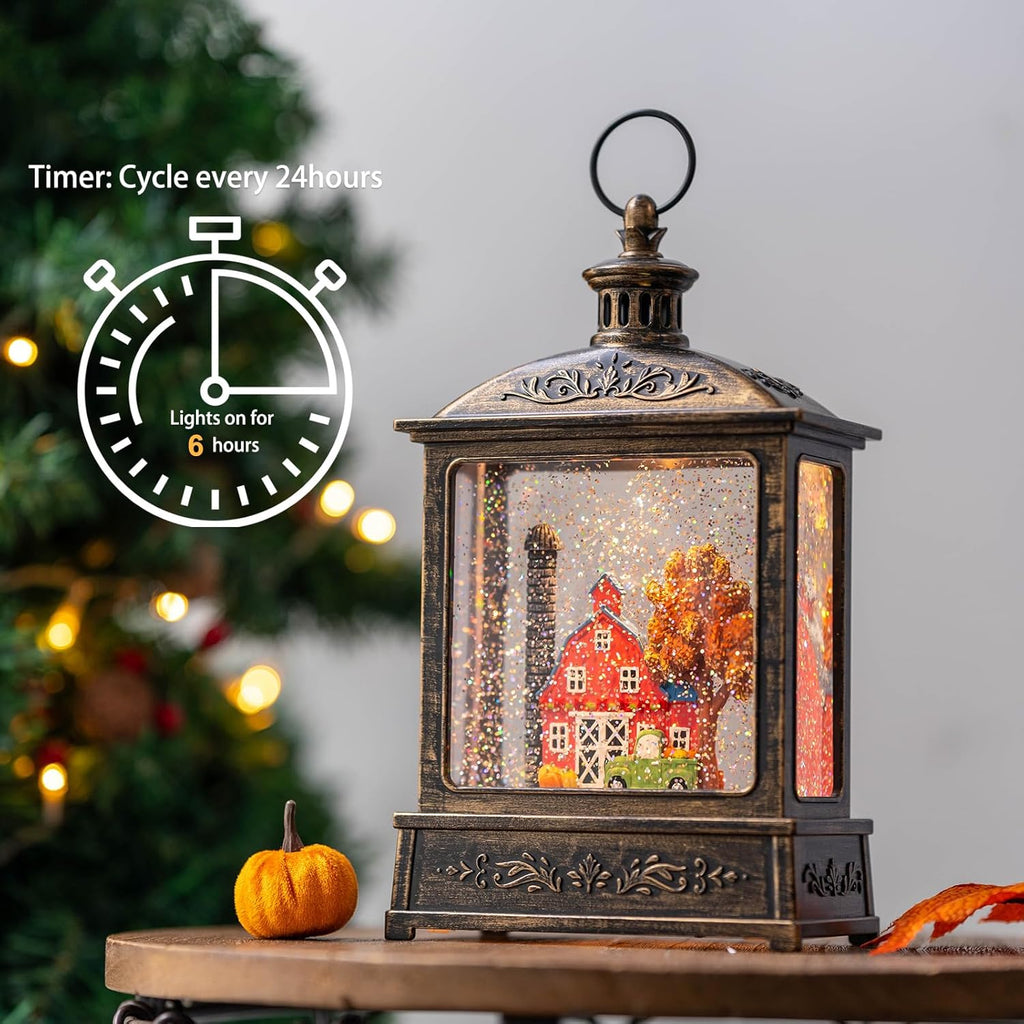 Skiennix 12.5'' Lighted Turkey Snow Globe | Thanksgiving Water Lantern with Glittering Effect