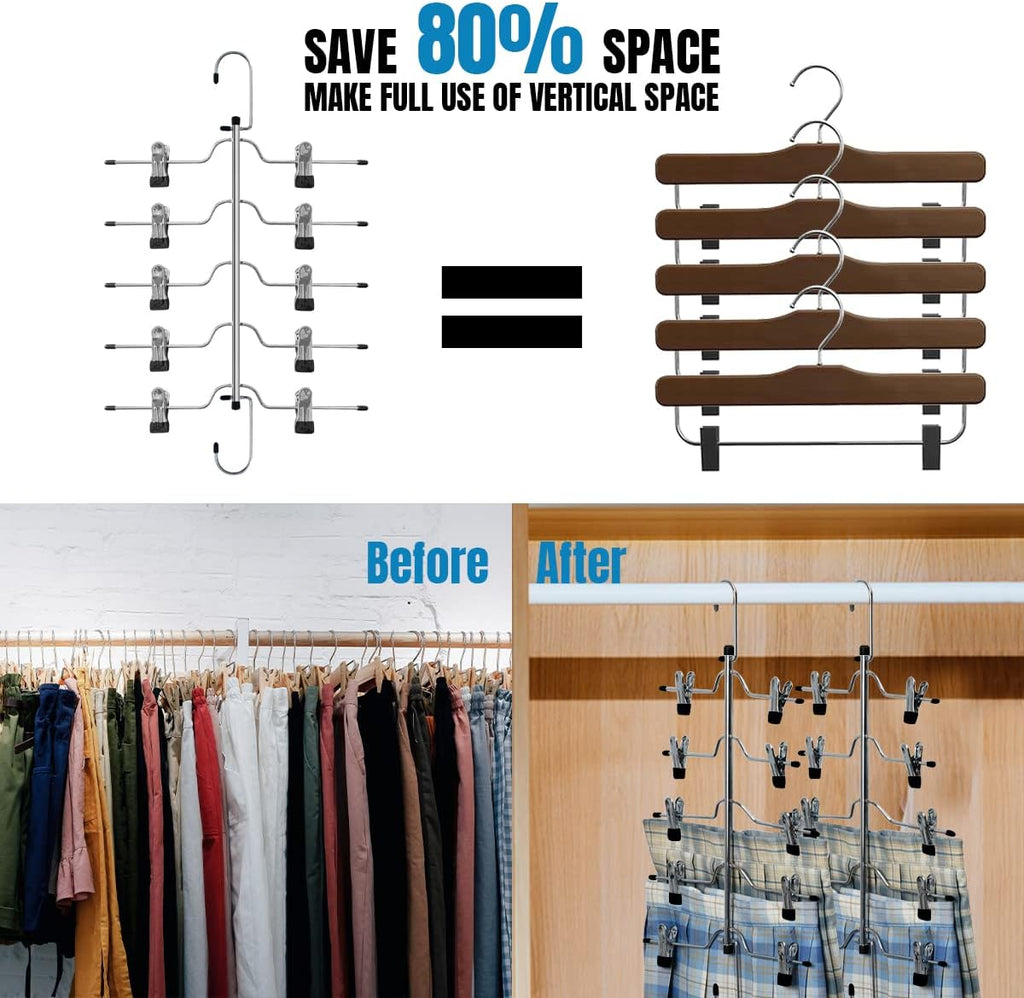 Skiennix 5-Tier Metal Skirt Hangers - Space-Saving Non-Slip Clips for Jeans & Pants | 2 Pack