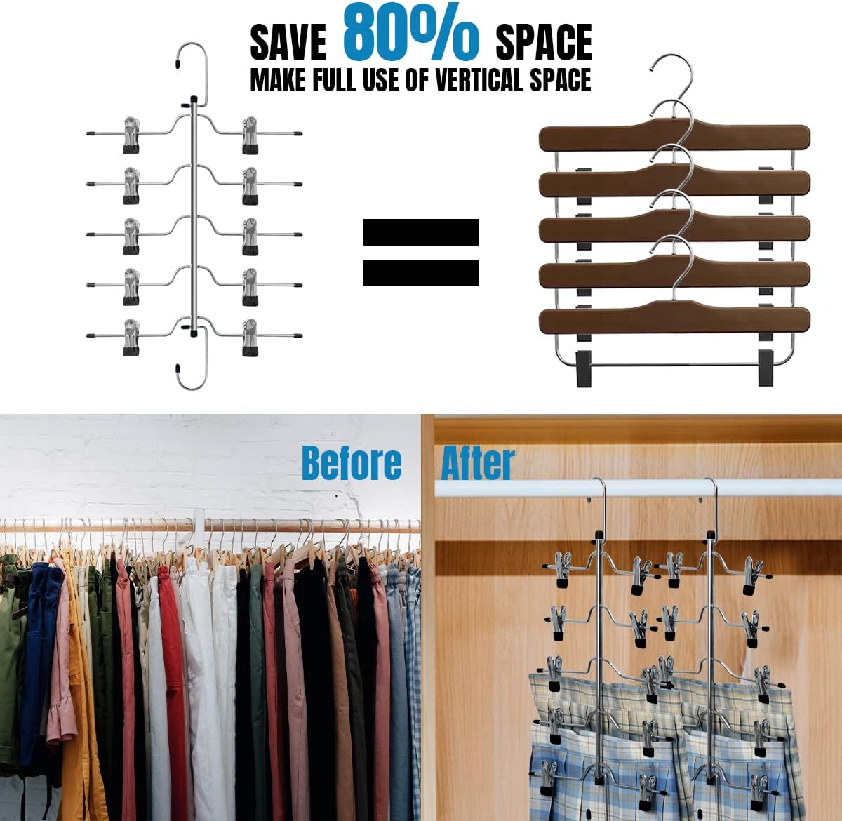 Skiennix 5-Tier Metal Skirt Hangers - Space-Saving Non-Slip Clips for Jeans & Pants | 2 Pack