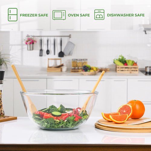 GEHE Glass Salad Bowl with Sealing Lid, 10.6Inch Large Trifle Bowl Glass Fruit Bowl, 4.7 Quart Large Capacity Serving Bowls for Salad, Pasta, Fruit, Dessert Display Cake, Microwave Safe