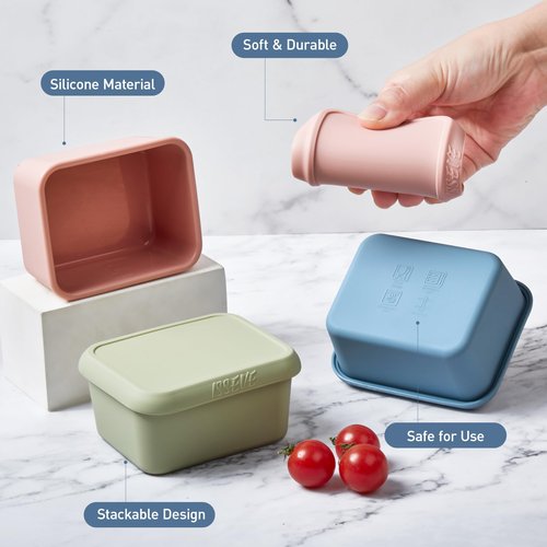 ISSEVE 8oz Silicone Snack Containers for Kids, 1 Cup Reusable Small Containers with Lids, Leak Proof Silicone Food Storage Containers, Kids Lunch Box for Daycare, School, Travel (8)