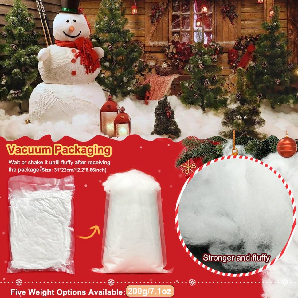 Skiennix Christmas Fake Snow Decoration - 7.05 Oz Fluffy Artificial Cotton for Indoor Decor | Flame Resistant Winter Blanket