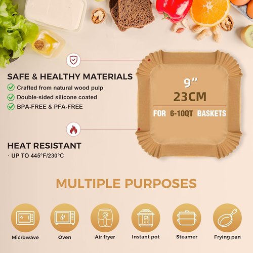 Boribim Air Fryer Paper Liners - 360 PCS Non-Stick & Oil Proof Parchment for 6-10QT Baskets