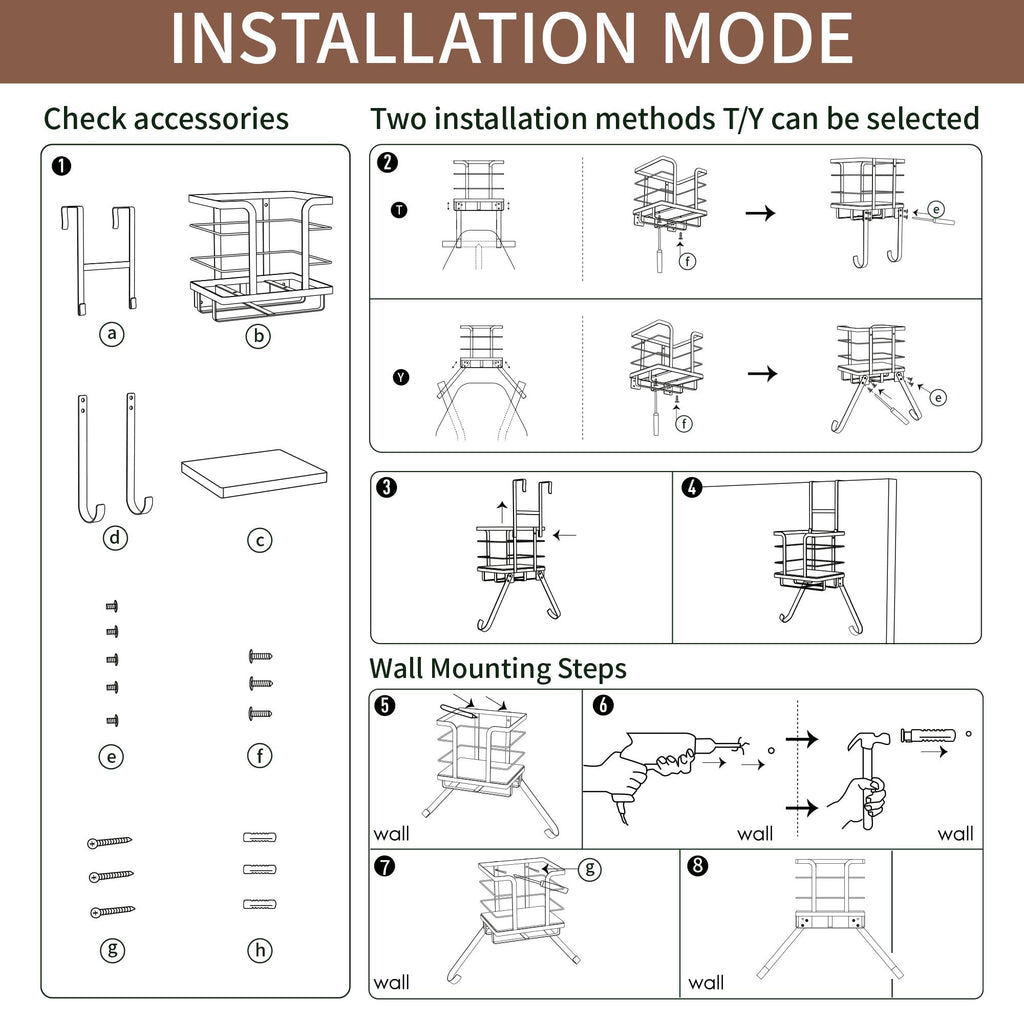 Over The Door & Wall Mount Ironing Board Hanger Wooden & Metal Laundry Room Organizer, Anti-Slip Fence Design, Fits T/Y-Leg Ironing Boards for Iron Steamer Pressing Accessories