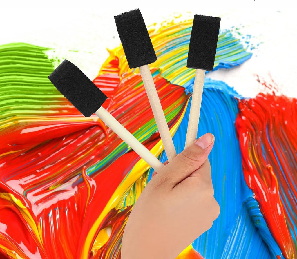 Skiennix Foam Paint Brushes - 40 Pcs 1” Wood Handle Sponge Brushes for Staining & DIY Crafts