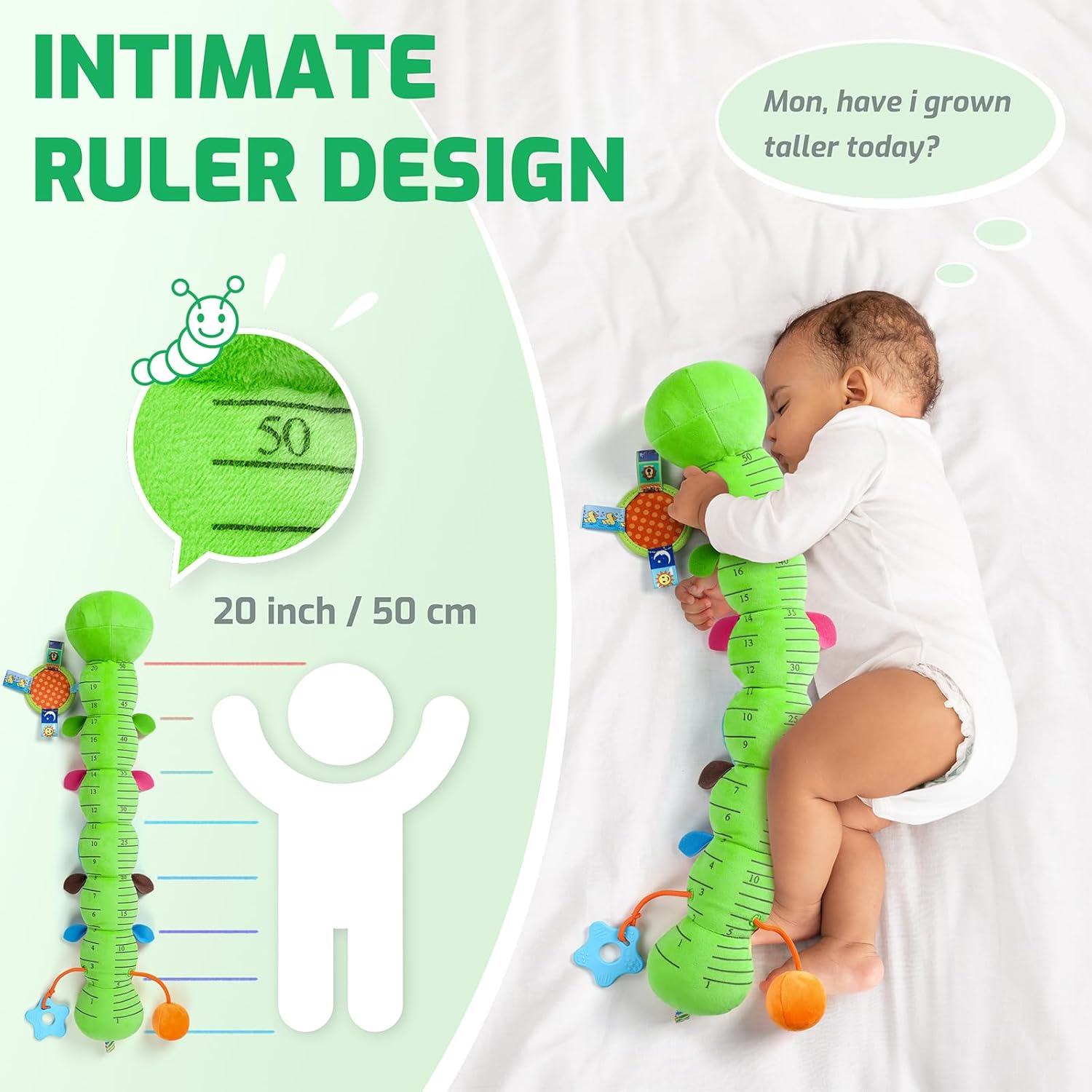Sumobaby Music Caterpillar Plush Toy - Infant Teething & Tummy Time Rattle | Green Leaf, 0-12 Months