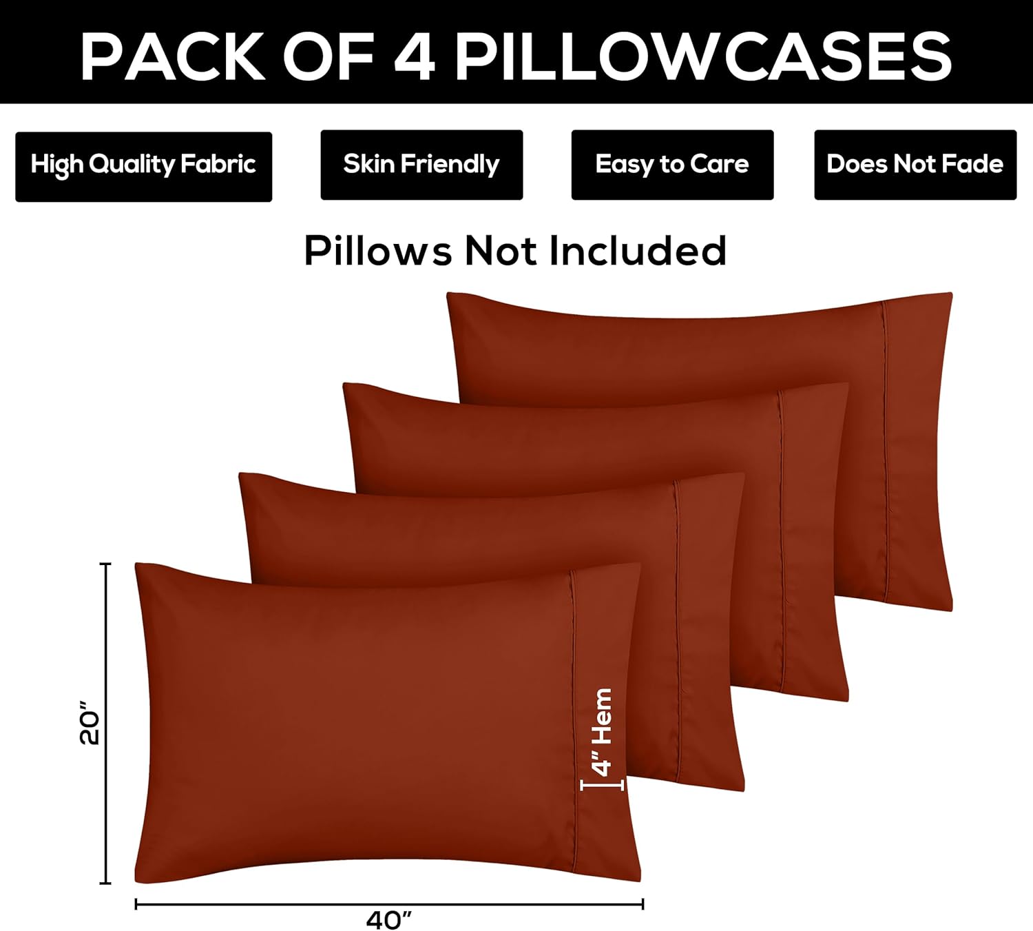 Utopia Bedding Queen Pillow Cases - Soft Brushed Microfiber - 4 Pack, Fade Resistant | 20 x 30 Inches, Orange