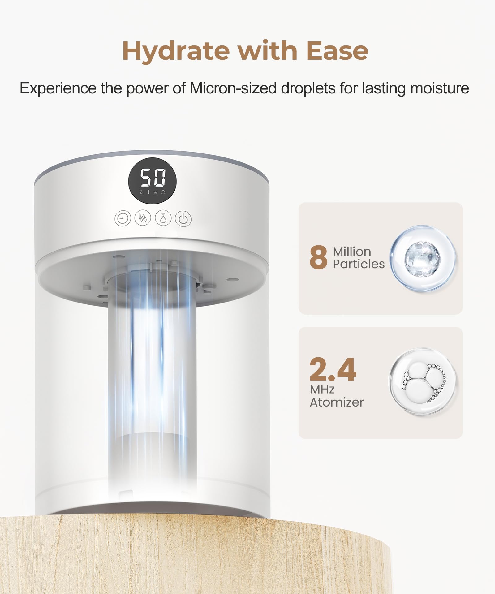 Abolee Humidifiers for Plants 4.5L Cool Mist with Essential Oil Diffuser, Humidifier Large Room, 24dB Quiet Air Humificador fit Baby Nursery & Bedroom, 360° Adjustable, Easy Fill & Cleaning (White)