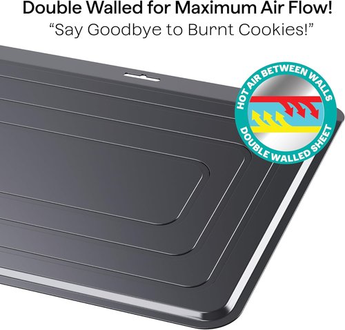 Baker's Secret Insulated Cookie Sheet - 13" x 9" Carbon Steel Tray for Baking & Roasting | Dishwasher Safe