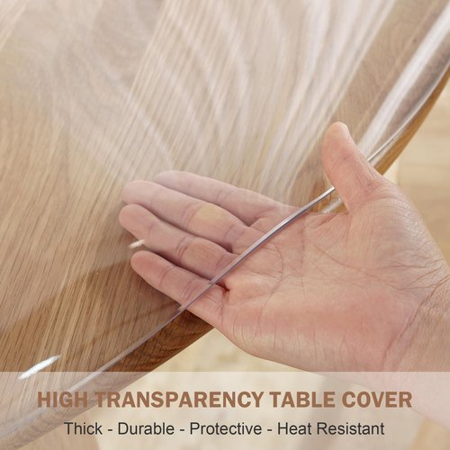 LovePads Round Clear Table Cover Protector 54 Inch, 2mm Thick Table Protector for Dining Room, Waterproof Plastic Cover PVC Vinyl Tablecloth, Circle Tabletop Protective Pad for Furnture Surface