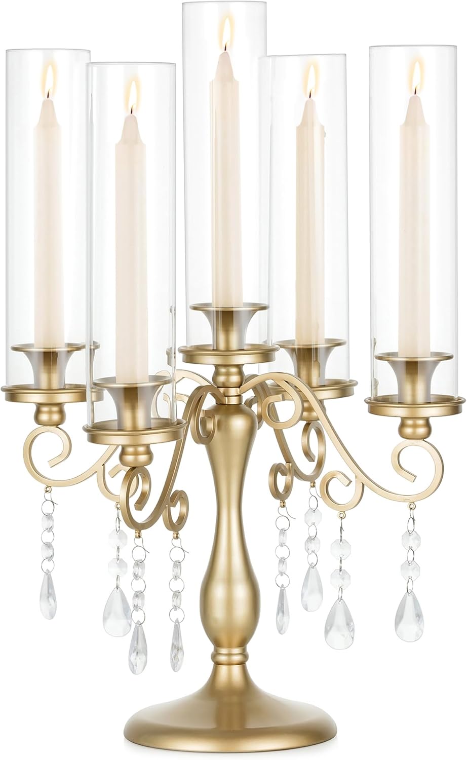 Sziqiqi Gold Candelabra | 5 Arm Vintage Candle Holder for Weddings & Events - Elegant Table Centerpiece