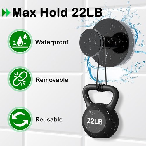 Black Wreath Hanger - 22LB Strong Suction Cup Hook for Indoor/Outdoor Decor | Reusable for Christmas & Easter