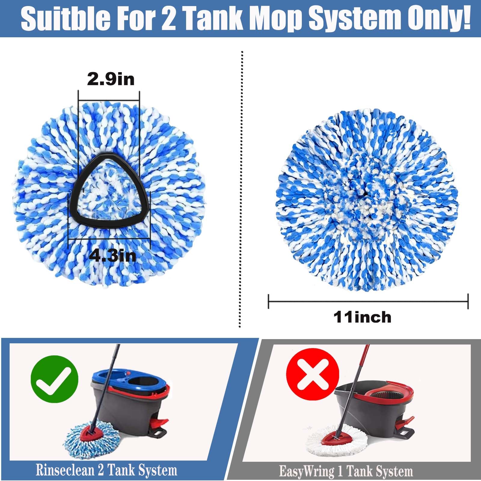 4-Pack Spin Mop Replacement Head for O-Ceda RinseClean Spin Mop Refill 2-Tank System Microfiber Deep Cleaning Machine Washable and Easy-to-Replace