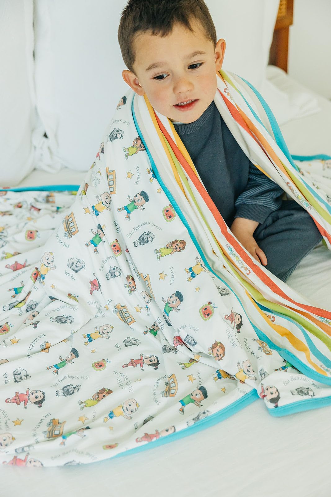 Copper Pearl Jumbo Premium Knit 3 Layer Stretchy Throw Blanket 'CoComelon Friends'