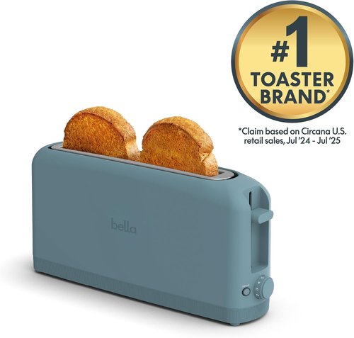 Bella 2-Slice Slim Toaster - 6 Shade Settings, Reheat & Cancel Functions | Fits Sourdough, 10” Long Slot, Anti-Jam, Auto Shutoff, 900 Watts, Surf Color