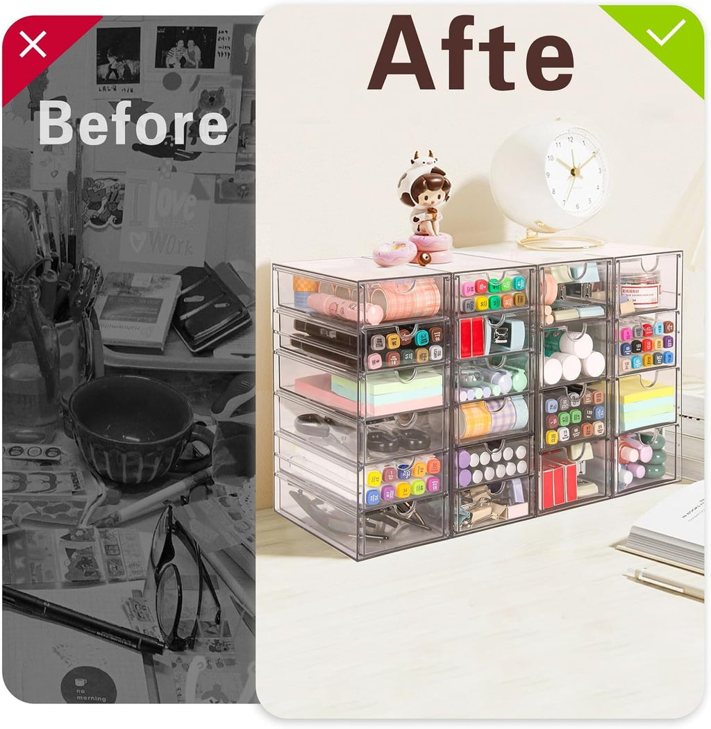 VZKAH Acrylic Organizer - 20 Drawer Desk Storage Solution | Clear Makeup & Craft Organizer