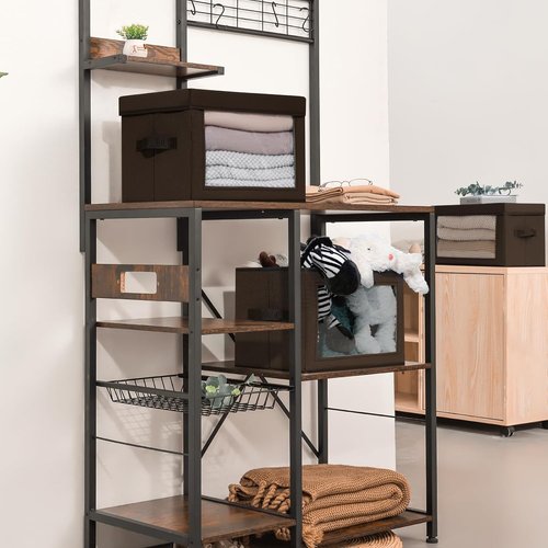Homsorout Brown Fabric Storage Bins - 6 Pack Modern Lidded Bins | 14 Inch for Clothes, Books & Office Supplies