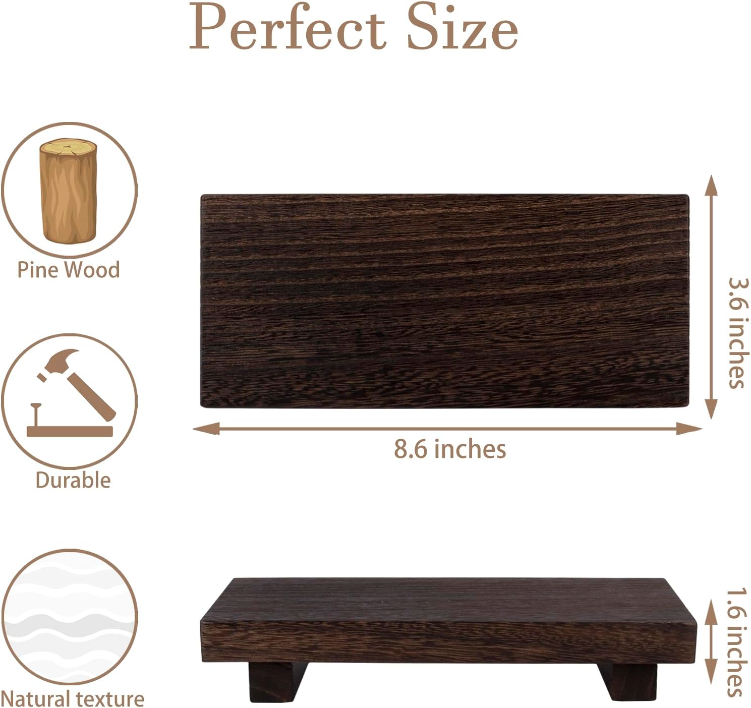 Zoocatia Small Wood Tray - Decorative Wooden Riser for Farmhouse Bathroom & Kitchen | Dark Brown