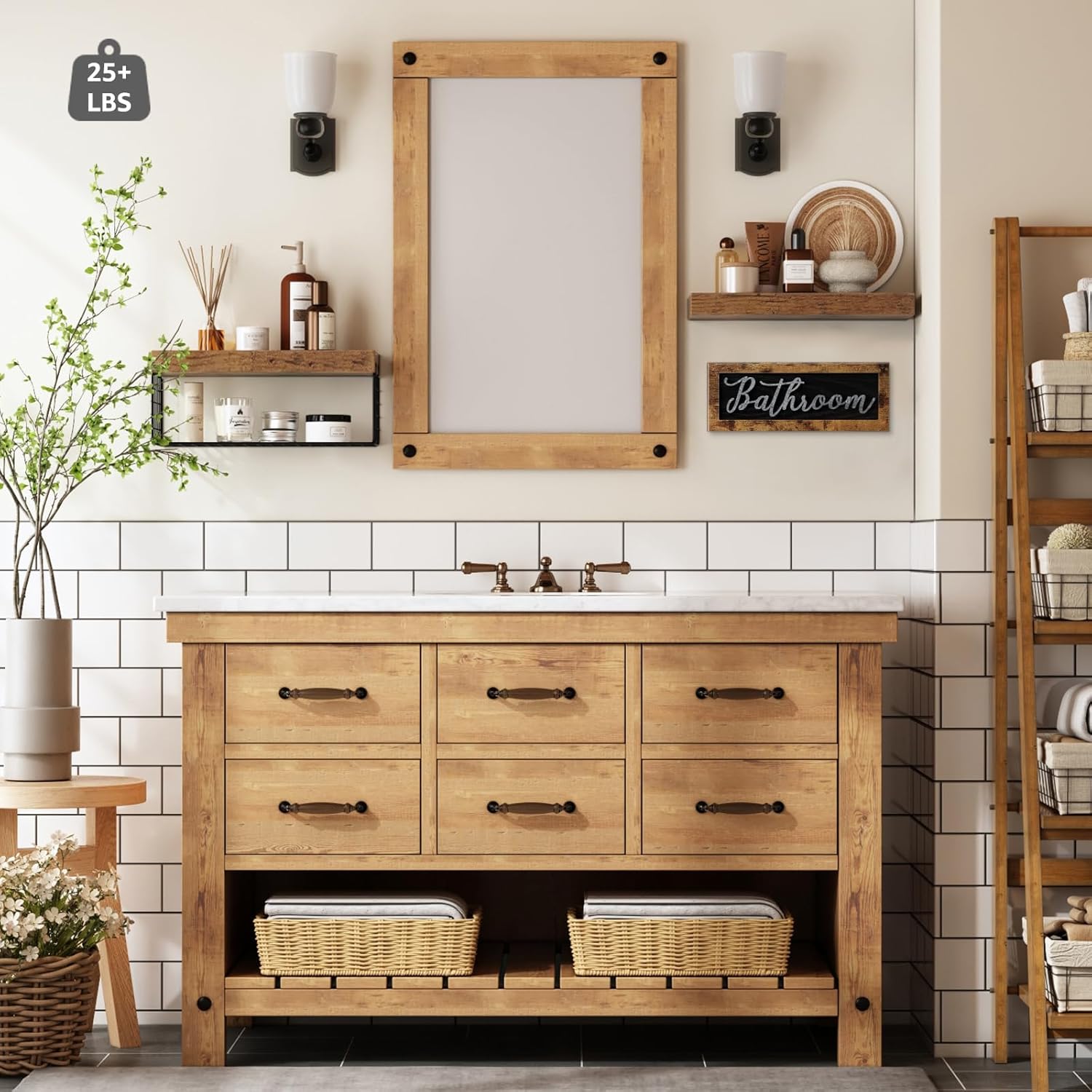QEEIG Bathroom Shelves Over Toilet - Rustic Brown Floating Shelf Set for Farmhouse Decor | 16 Inch 2+1 Design