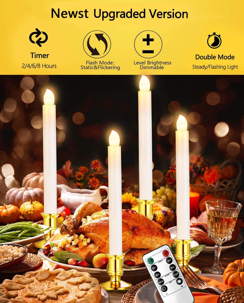 YAUNGEL Flameless Taper Candles - 6 Pack Battery Operated Christmas Window Lights with Timer & Remote