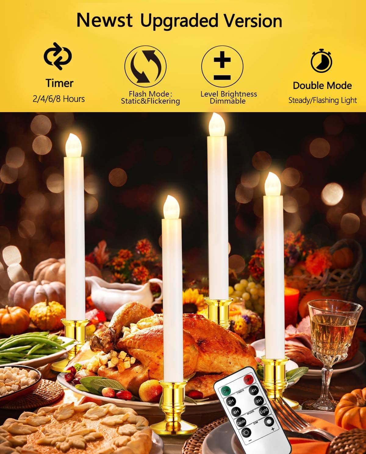YAUNGEL Flameless Taper Candles - 6 Pack Battery Operated Christmas Window Lights with Timer & Remote