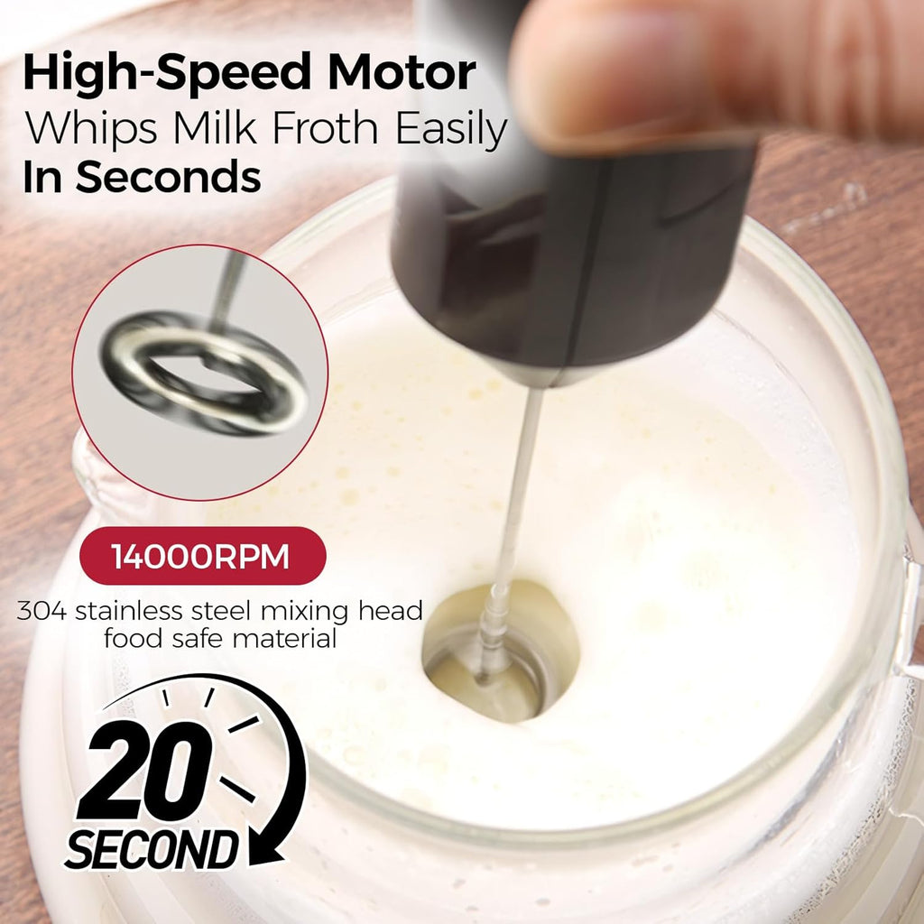YARRAMATE Electric Milk Frother - Fast Battery Operated Handheld Mixer for Lattes & Cappuccinos | Black