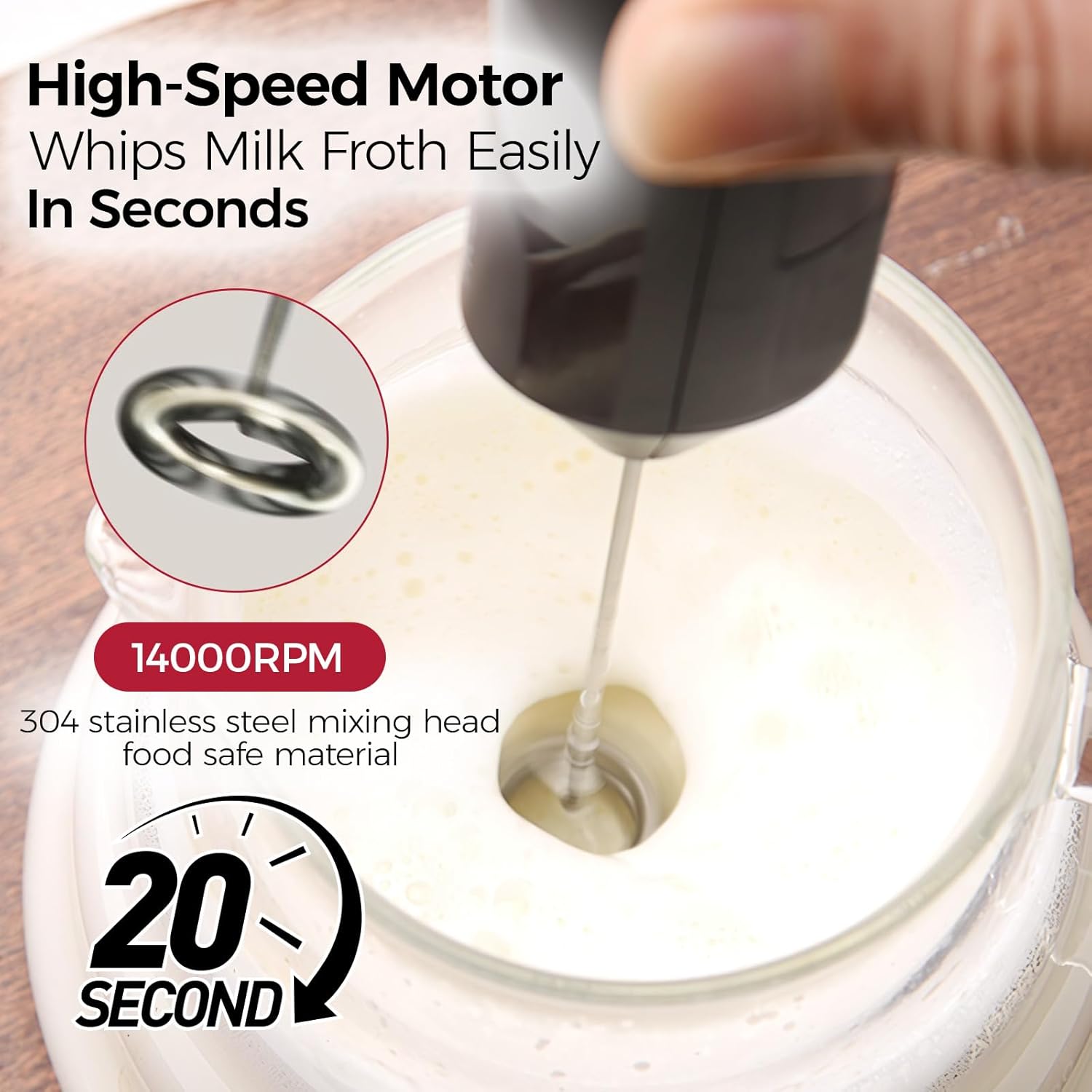 YARRAMATE Electric Milk Frother - Fast Battery Operated Handheld Mixer for Lattes & Cappuccinos | Black