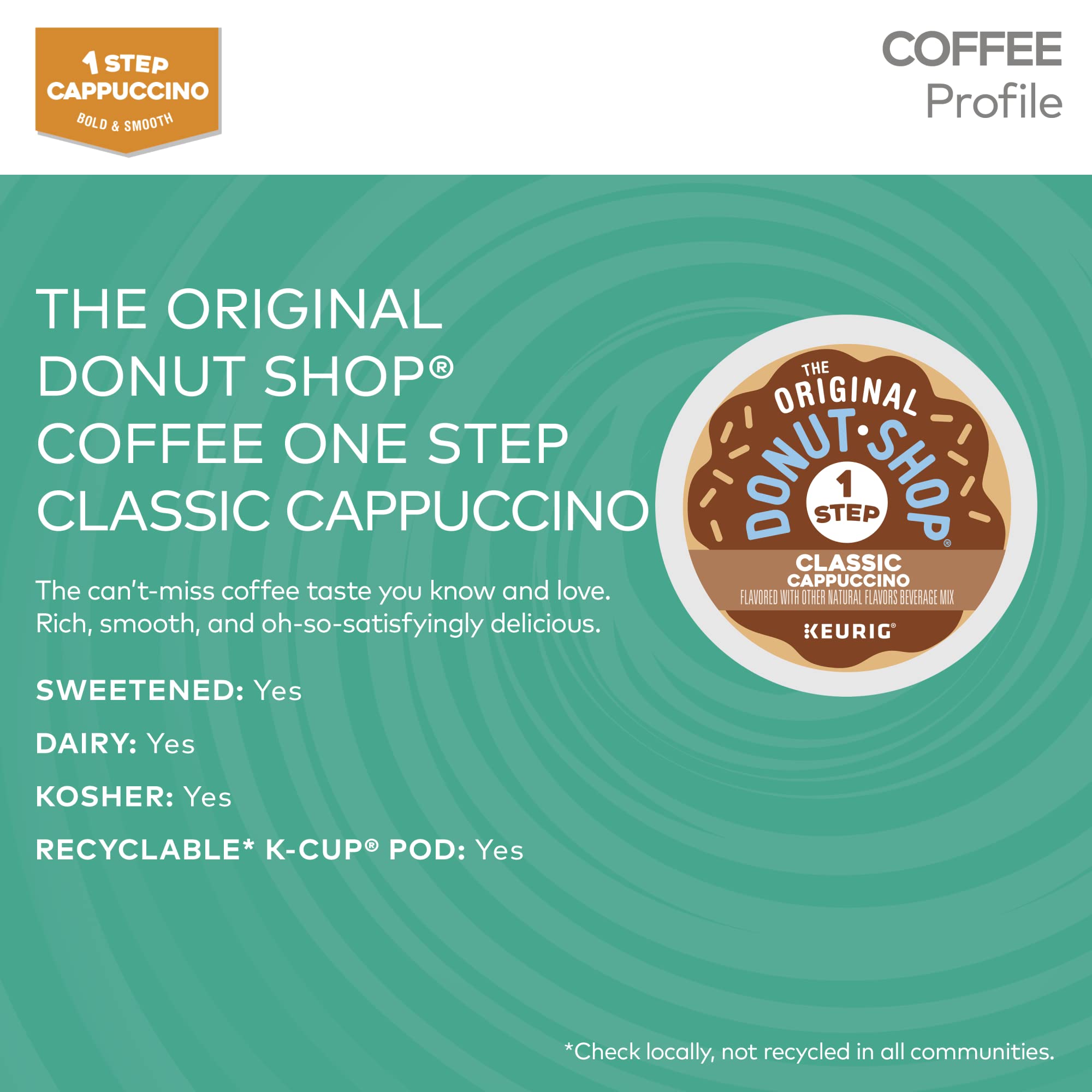 The Original Donut Shop One-Step Classic Cappuccino, Keurig Single-Serve K-Cup Pods, 20 Count (Pack of 1)